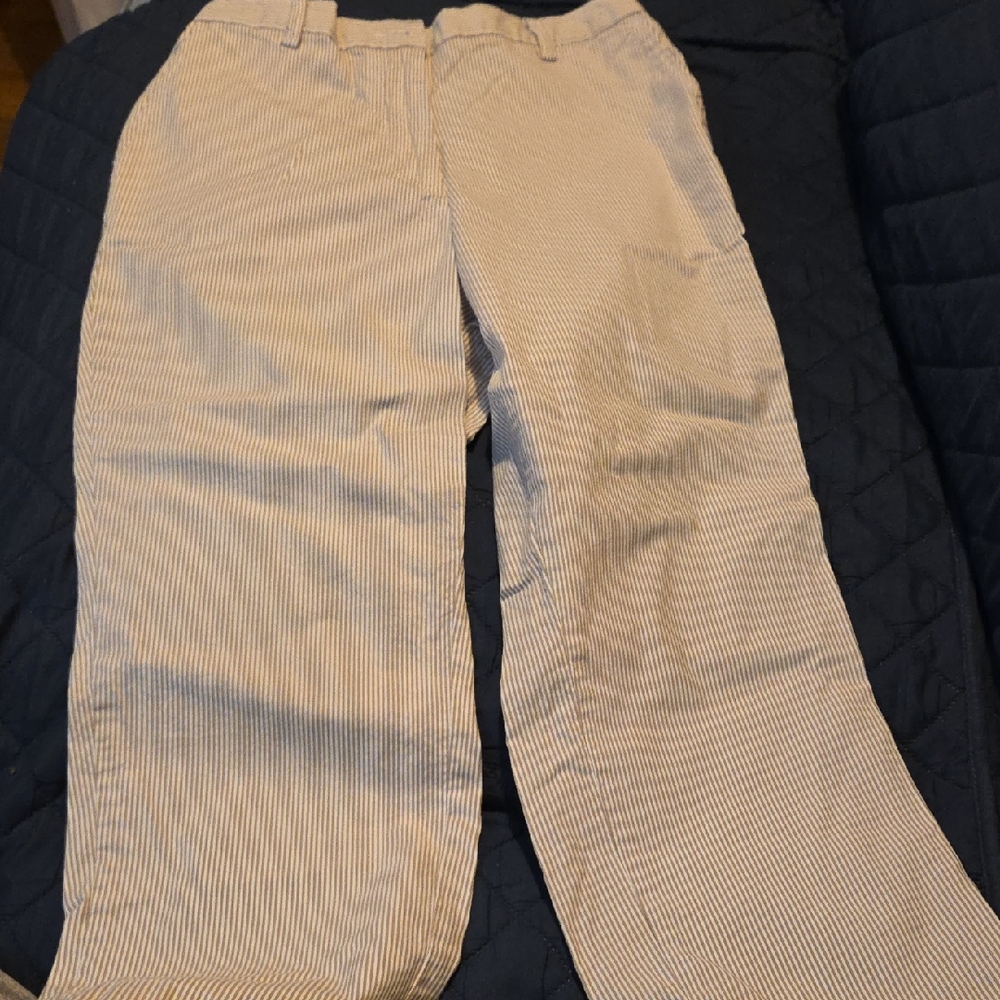 Lands' End Cream And Brown Cropped Pants